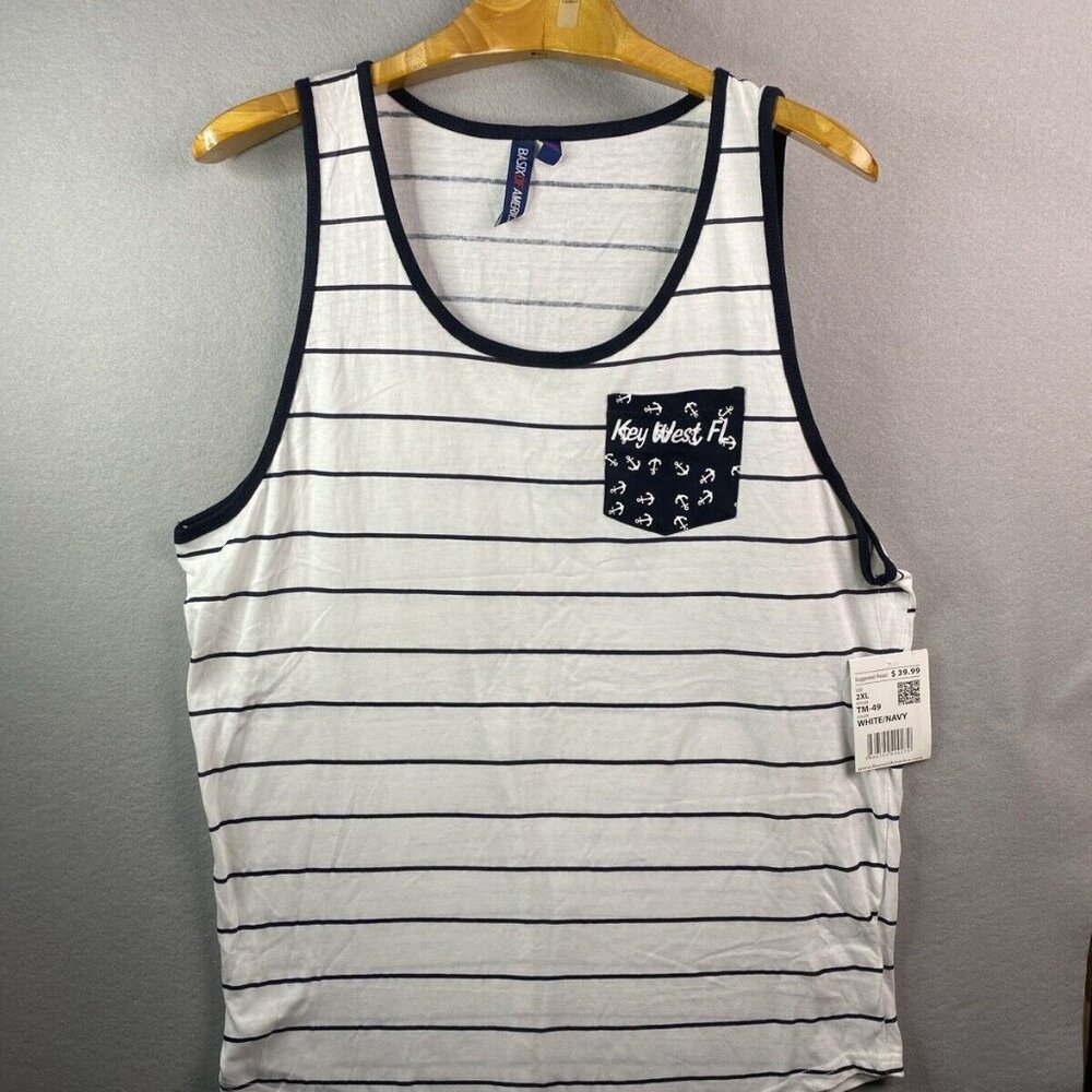 Basix Of America Mens Tank Top XXL 2XL‎ Key West Sleeveless Tshirt Nautical NWT
